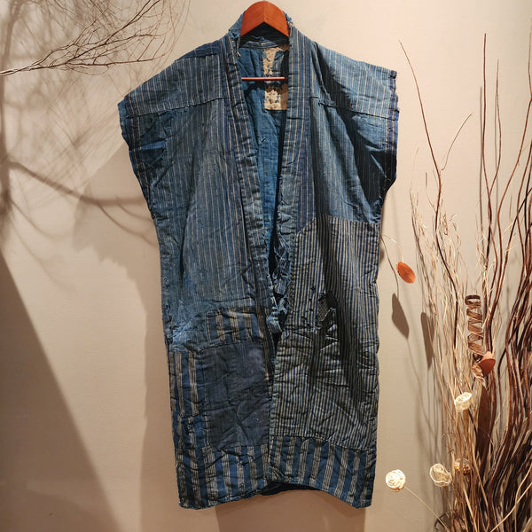 Vintage Boro Indigo Patchwork Shima Noragi Vest