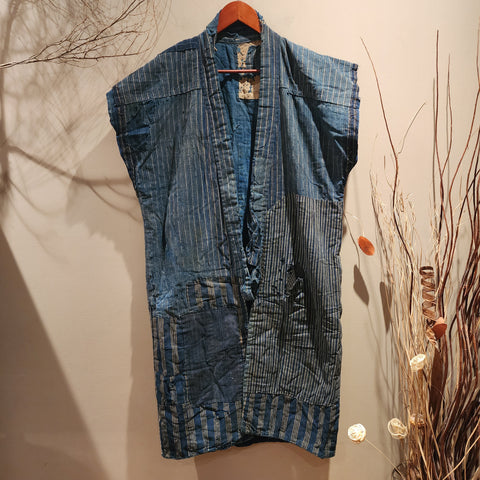 Vintage Boro Indigo Patchwork Shima Noragi Vest