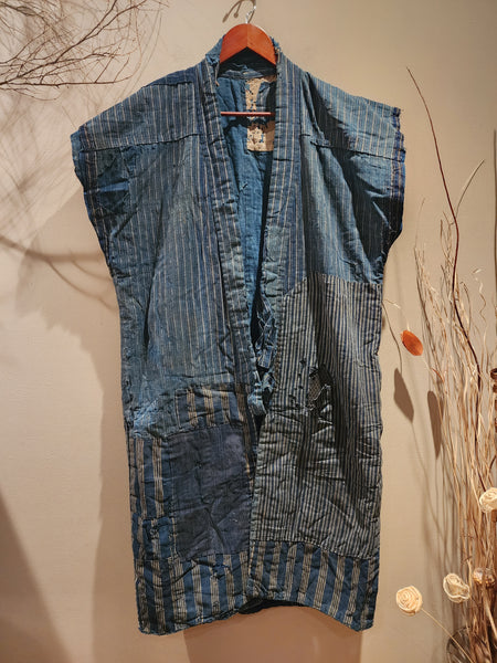 Vintage Boro Indigo Patchwork Shima Noragi Vest