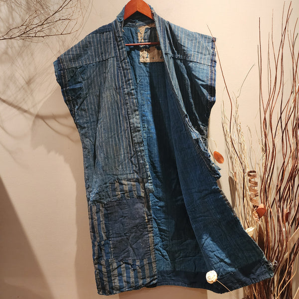Vintage Boro Indigo Patchwork Shima Noragi Vest