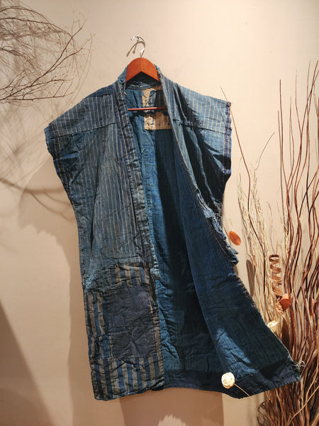 Vintage Boro Indigo Patchwork Shima Noragi Vest