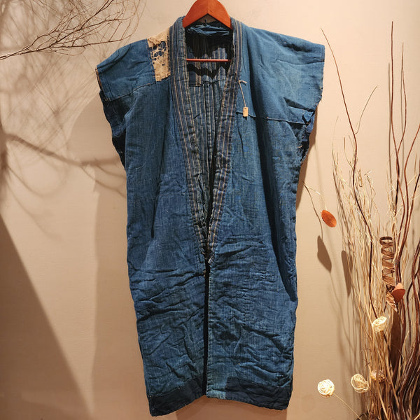 Vintage Boro Indigo Patchwork Shima Noragi Vest