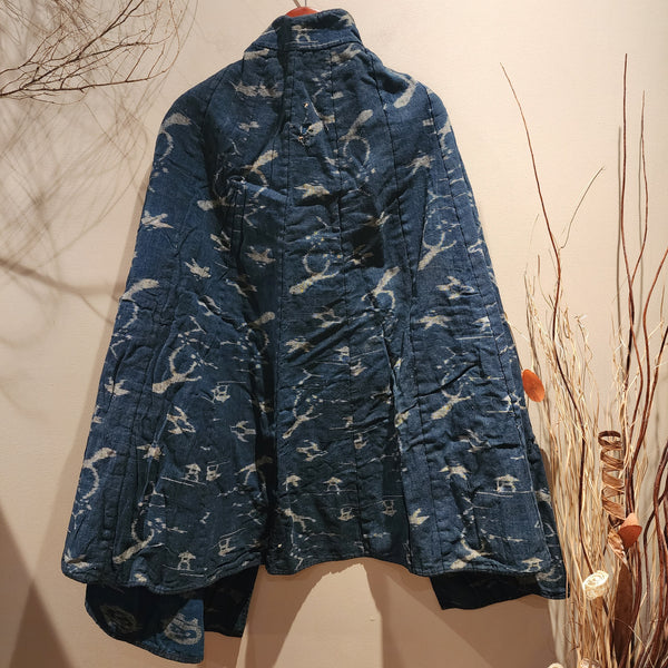 Vintage Indigo Aizome Kasuri Reversible Rain Cape Poncho