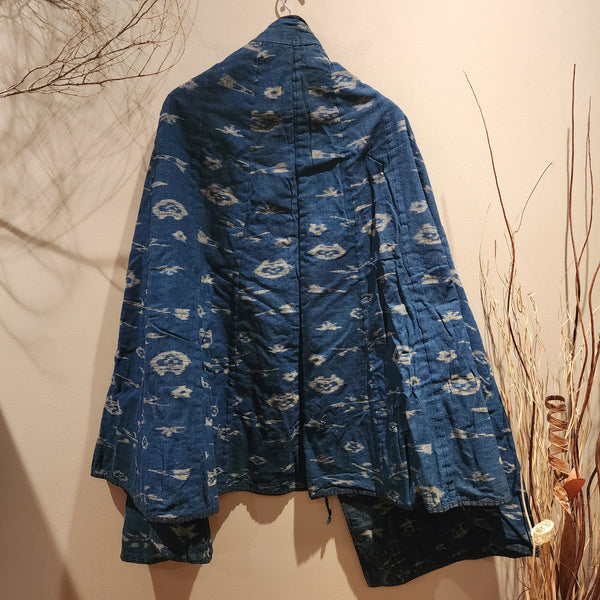 Vintage Indigo Aizome Kasuri Reversible Rain Cape Poncho