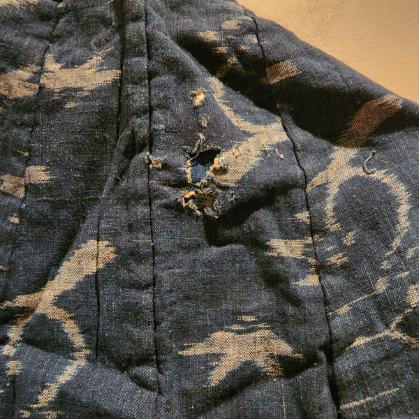 Vintage Indigo Aizome Kasuri Reversible Rain Cape Poncho