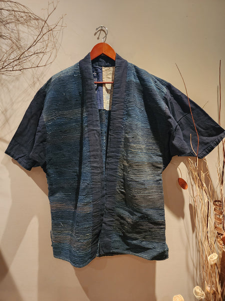 Vintage Indigo Aizome Sakiori Weave Fisherman's Noragi Hanten
