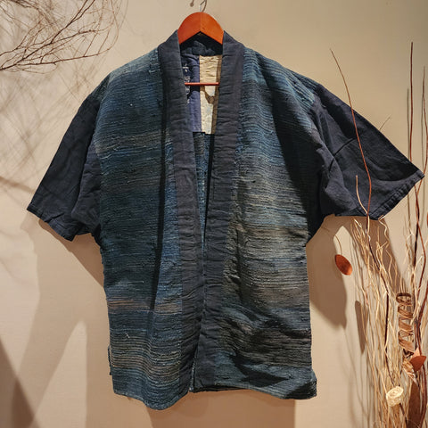 Vintage Indigo Aizome Sakiori Weave Fisherman's Noragi Hanten