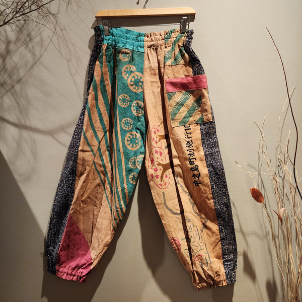 Retro Kakishibu Dyed Tenugui Long Tapered Pants