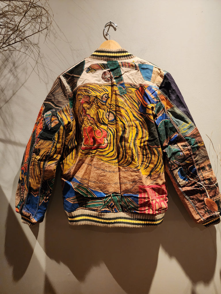 Retro Kakishibu Dyed Nobori Patchwork Tiger Sukajan Jacket - Siamurai