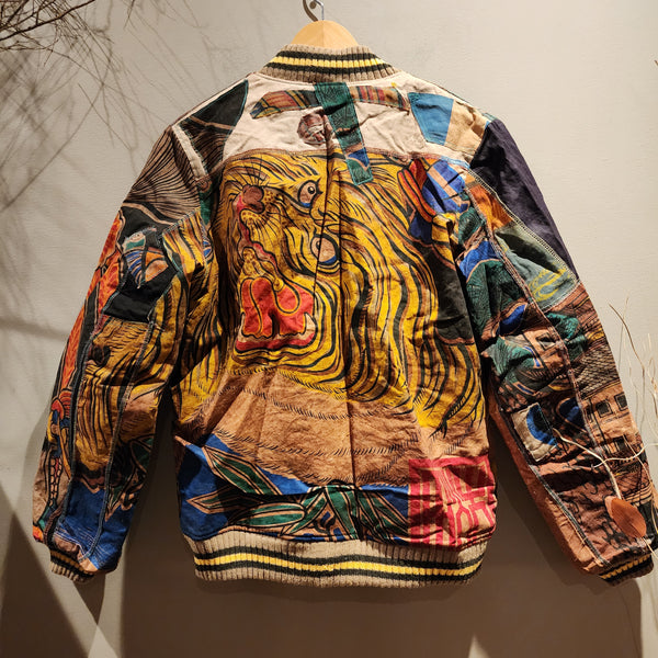 Retro Kakishibu Dyed Nobori Patchwork Tiger Sukajan Jacket