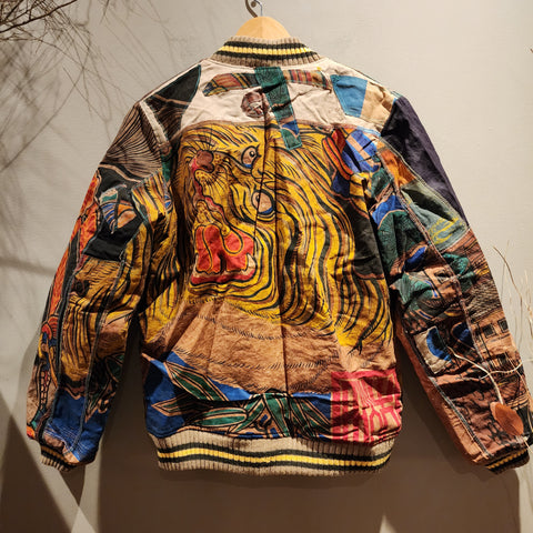 Retro Kakishibu Dyed Nobori Patchwork Tiger Sukajan Jacket
