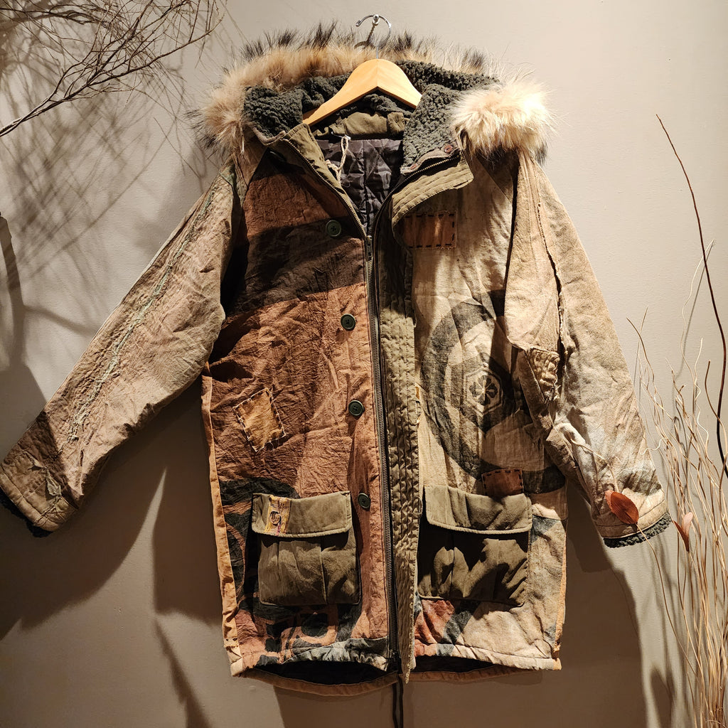 Retro Kakishibu Dyed Nobori Kamon Patchwork Sashiko Rustic Winter