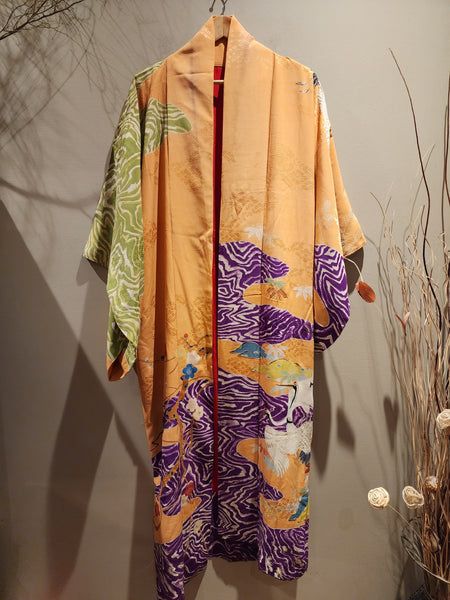 Vintage Silk Kimono Peach Crane