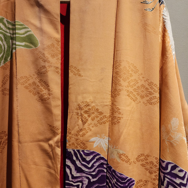 Vintage Silk Kimono Peach Crane