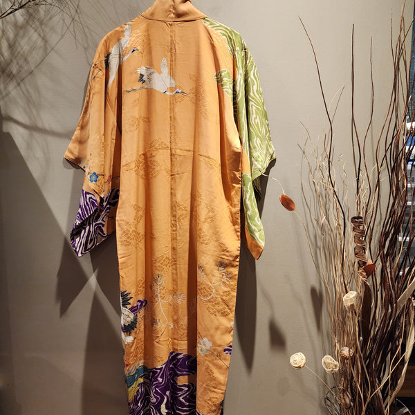 Vintage Silk Kimono Peach Crane