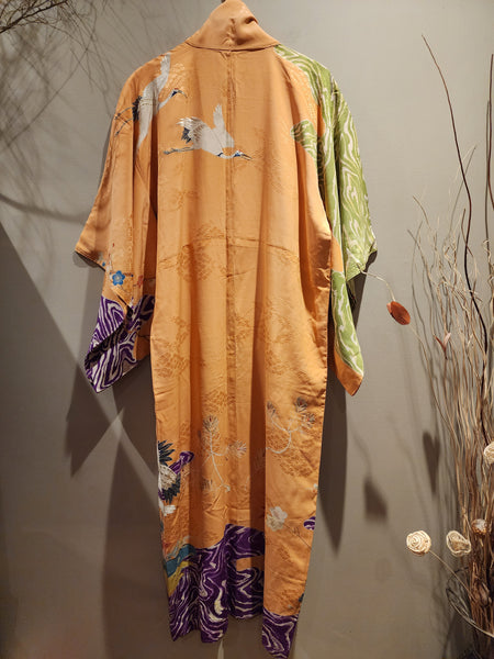Vintage Silk Kimono Peach Crane