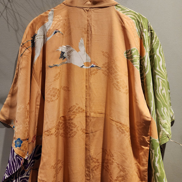 Vintage Silk Kimono Peach Crane