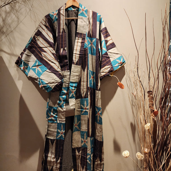 Vintage Silk Kimono Reversible Flower & Arrow