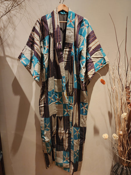 Vintage Silk Kimono Reversible Flower & Arrow