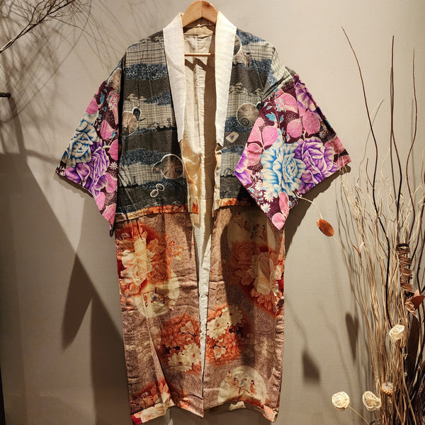 Patchwork Flower Pattern Vintage Silk Kimono