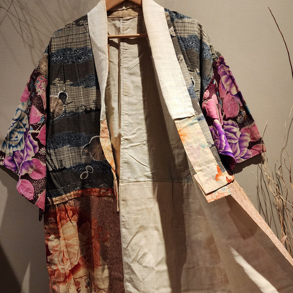 Patchwork Flower Pattern Vintage Silk Kimono