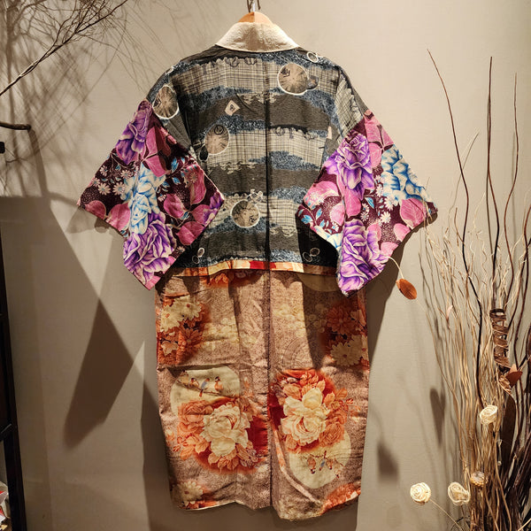 Patchwork Flower Pattern Vintage Silk Kimono
