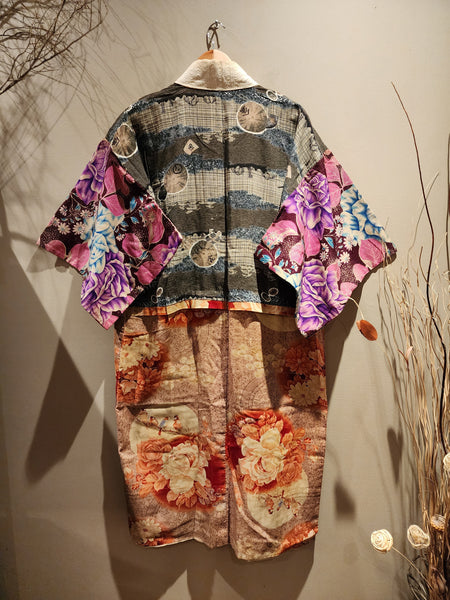 Patchwork Flower Pattern Vintage Silk Kimono