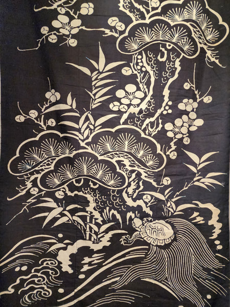 Aizome Indigo Tsutsugaki Minogame Crane Wall Art 91 x 182cm