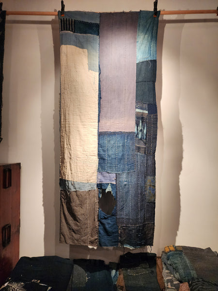 Antique Rustic Indigo Boro Sashiko Patchwork Futon Cover Fabric 80 x 184cm