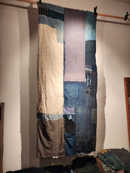 Antique Rustic Indigo Boro Sashiko Patchwork Futon Cover Fabric 80 x 184cm