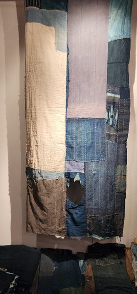 Antique Rustic Indigo Boro Sashiko Patchwork Futon Cover Fabric 80 x 184cm