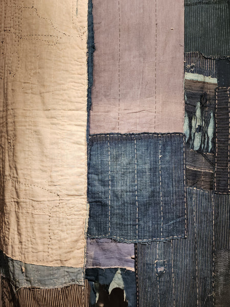 Antique Rustic Indigo Boro Sashiko Patchwork Futon Cover Fabric 80 x 184cm