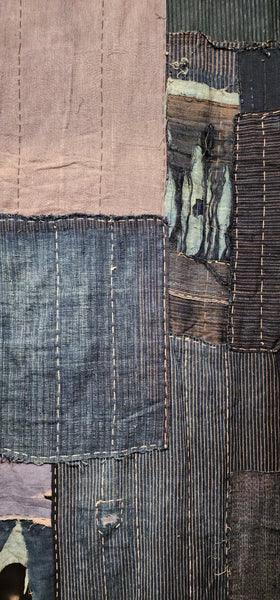 Antique Rustic Indigo Boro Sashiko Patchwork Futon Cover Fabric 80 x 184cm