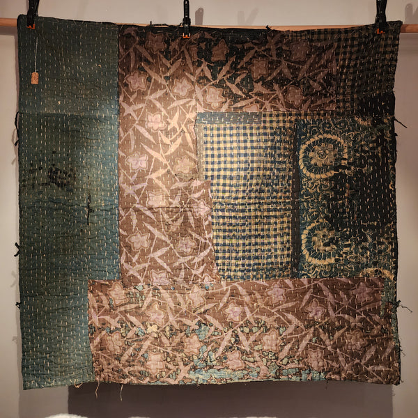 1930s Antique Rustic Boro Sashiko Patchwork Old Rug 118 x 124cm