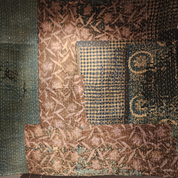 1930s Antique Rustic Boro Sashiko Patchwork Old Rug 118 x 124cm