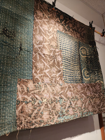 1930s Antique Rustic Boro Sashiko Patchwork Old Rug 118 x 124cm