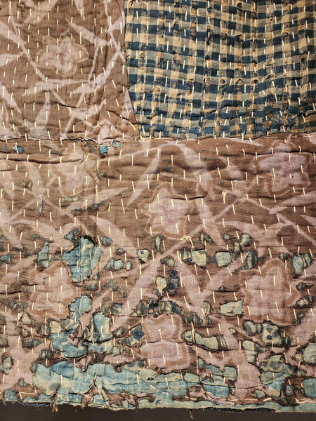 1930s Antique Rustic Boro Sashiko Patchwork Old Rug 118 x 124cm