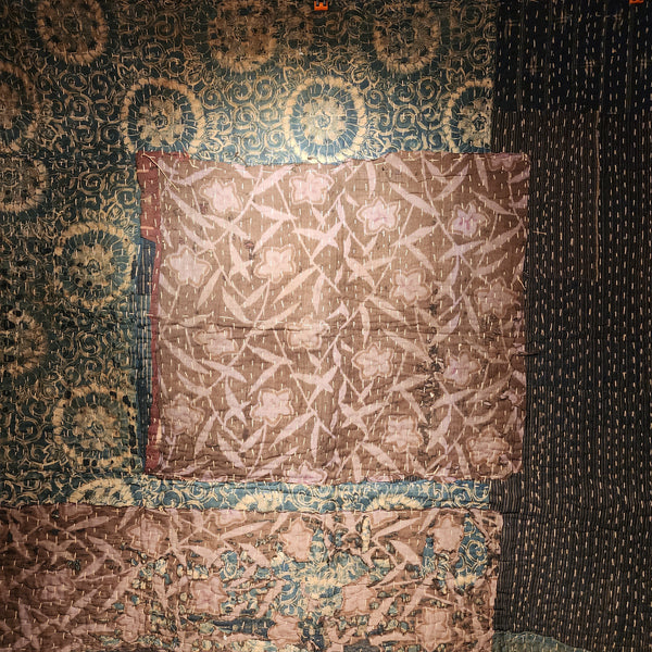 1930s Antique Rustic Boro Sashiko Patchwork Old Rug 118 x 124cm