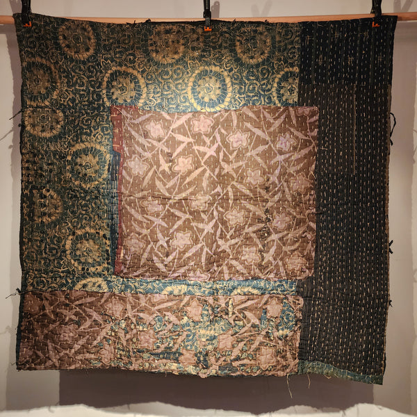 1930s Antique Rustic Boro Sashiko Patchwork Old Rug 118 x 124cm