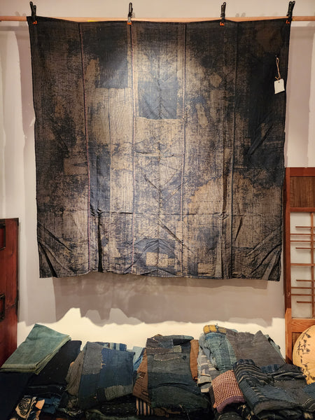 Vintage Rustic Japanese Indigo Boro Table Futon Cover 157 x 155cm