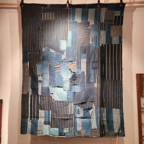 Vintage Indigo Japanese Boro Patchwork Zanshi Futon Cover Wall Art 158 x 125cm