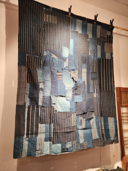 Vintage Indigo Japanese Boro Patchwork Zanshi Futon Cover Wall Art 158 x 125cm