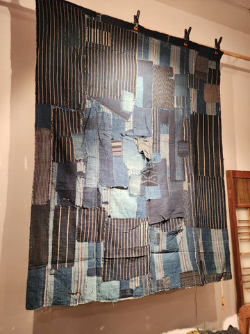 Vintage Indigo Japanese Boro Patchwork Zanshi Futon Cover Wall Art 158 x 125cm