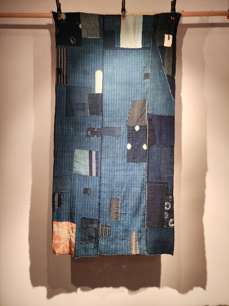 Vintage Indigo Boro Patchwork Sashiko Fabric with Safflower Patch 75 x 146cm