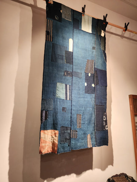 Vintage Indigo Boro Patchwork Sashiko Fabric with Safflower Patch 75 x 146cm