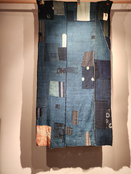 Vintage Indigo Boro Patchwork Sashiko Fabric with Safflower Patch 75 x 146cm