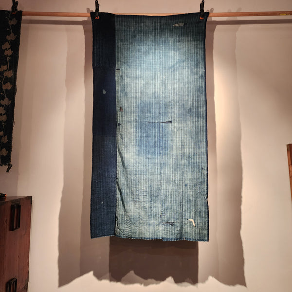 Vintage Indigo Boro Patchwork Sashiko Fabric with Safflower Patch 75 x 146cm