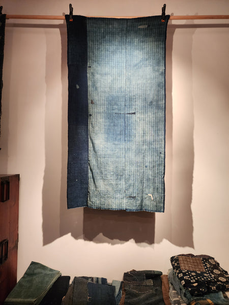 Vintage Indigo Boro Patchwork Sashiko Fabric with Safflower Patch 75 x 146cm