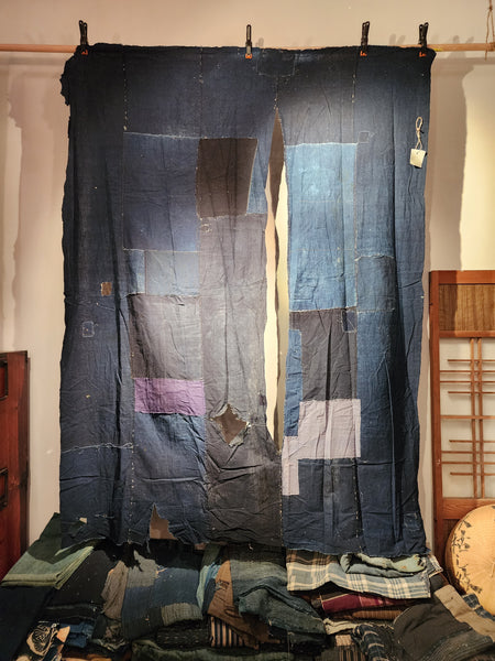 Vintage Japanese Boro Indigo Patchwork Fabric Wall Art 199 x 148cm