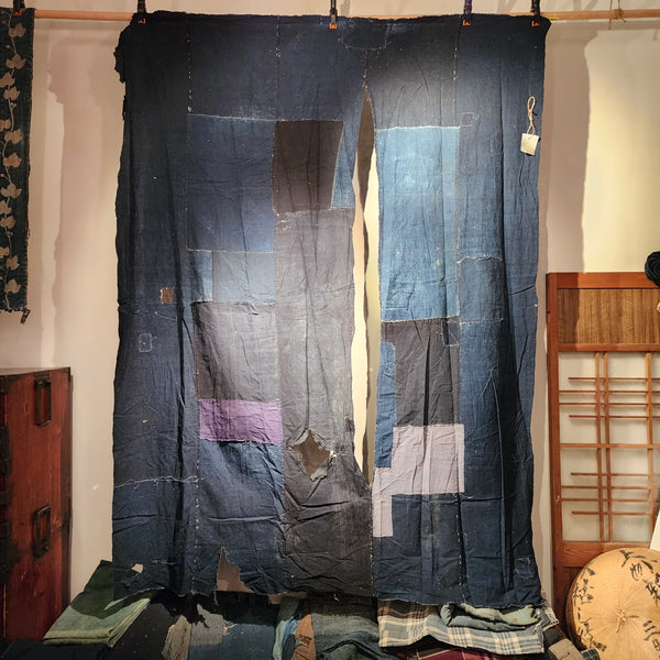 Vintage Japanese Boro Indigo Patchwork Fabric Wall Art 199 x 148cm